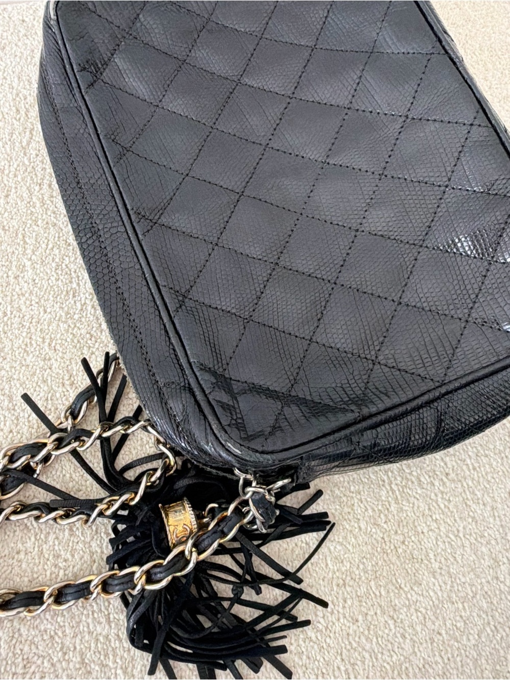 Chanel Black Quilted Lizard Camera Crossbody Bag - Picture 7 of 9